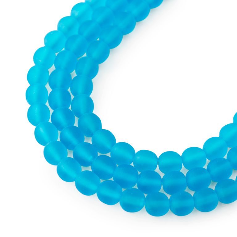 Czech glass pressed round beads Aqua Matt 6mm No.30