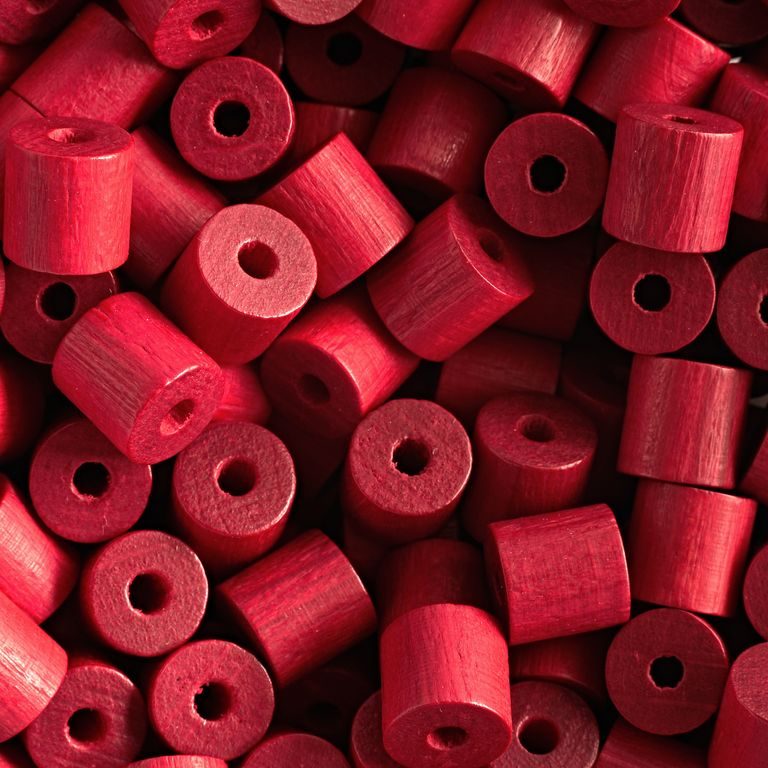 Drevené koráliky váleček 7x7mm červená