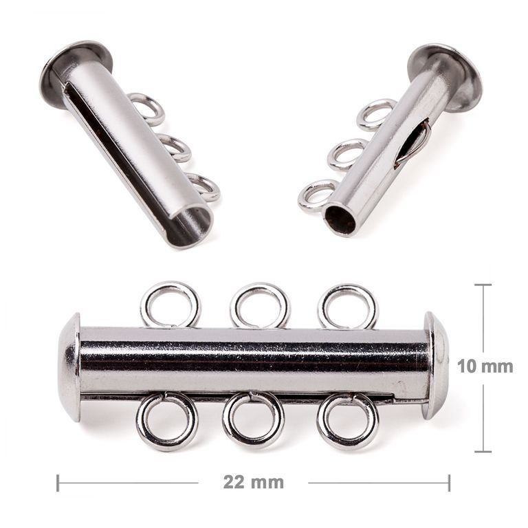 Trojradové zásuvné zapínanie z chirurgickej ocele 316L 22x10mm