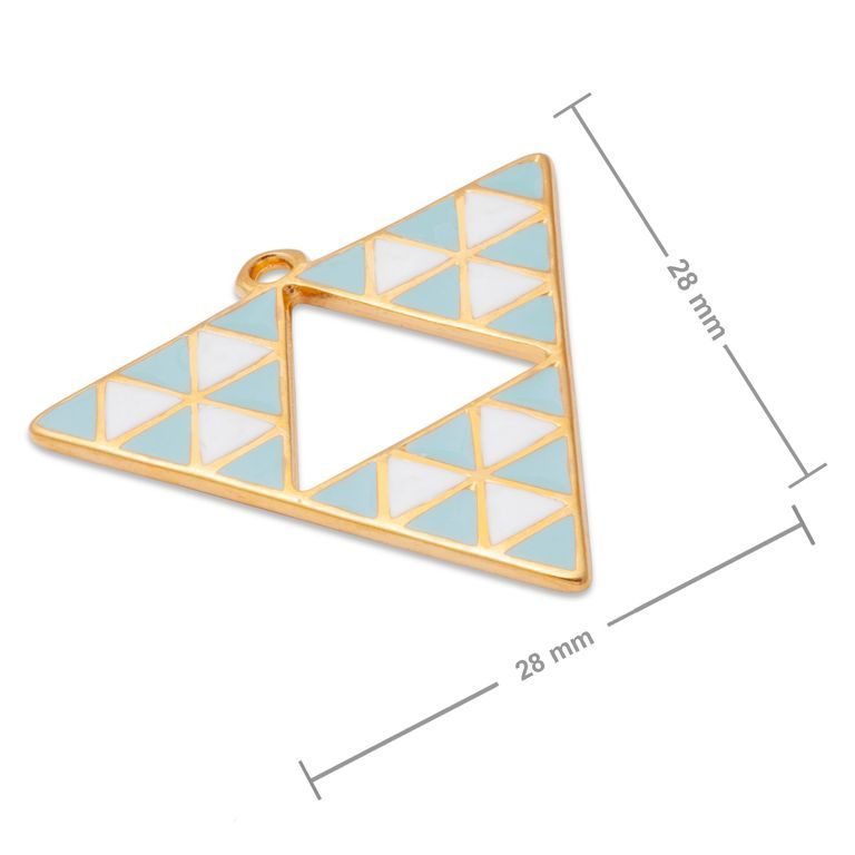 Manumi přívěsek trojúhelník s modrobílým geometrickým vzorem 28x28mm pozlacený