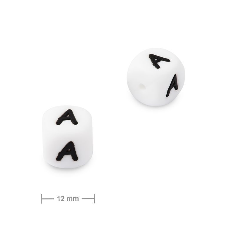 Silicone cube bead 12mm with letter A