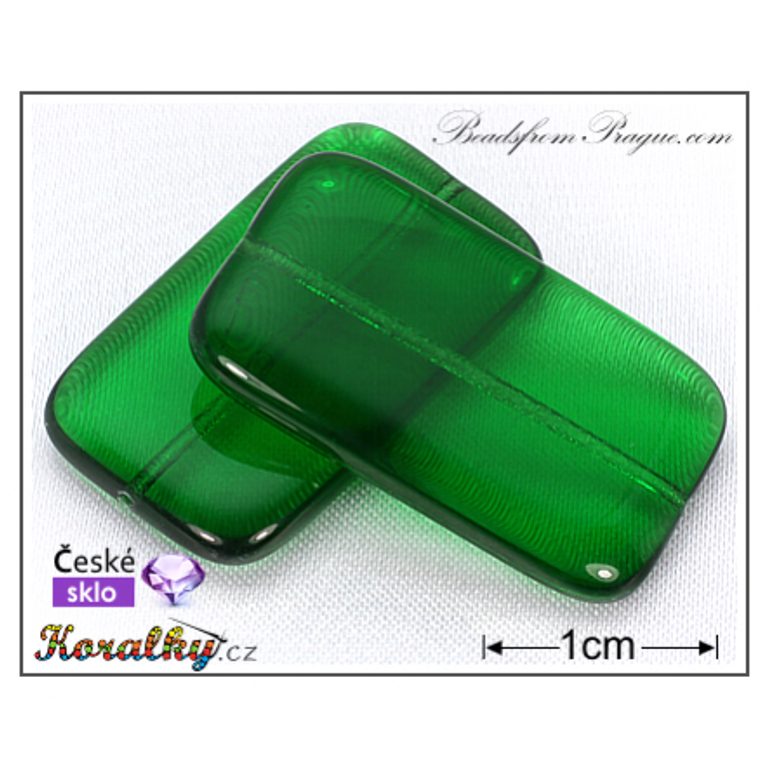 Czech glass pressed bead rectangle 30x14mm green transparent No.53