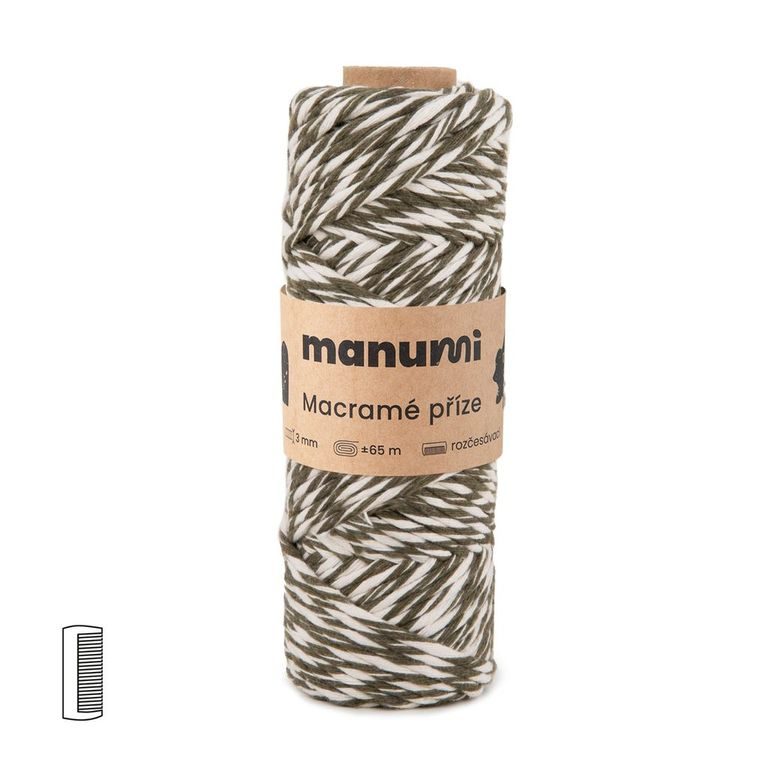 Manumi Macramé priadza stáčaná 3mm natural-tmavozelená