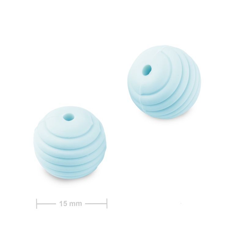 Mărgele rotunde din silicon cu striații 15mm Pastel Blue