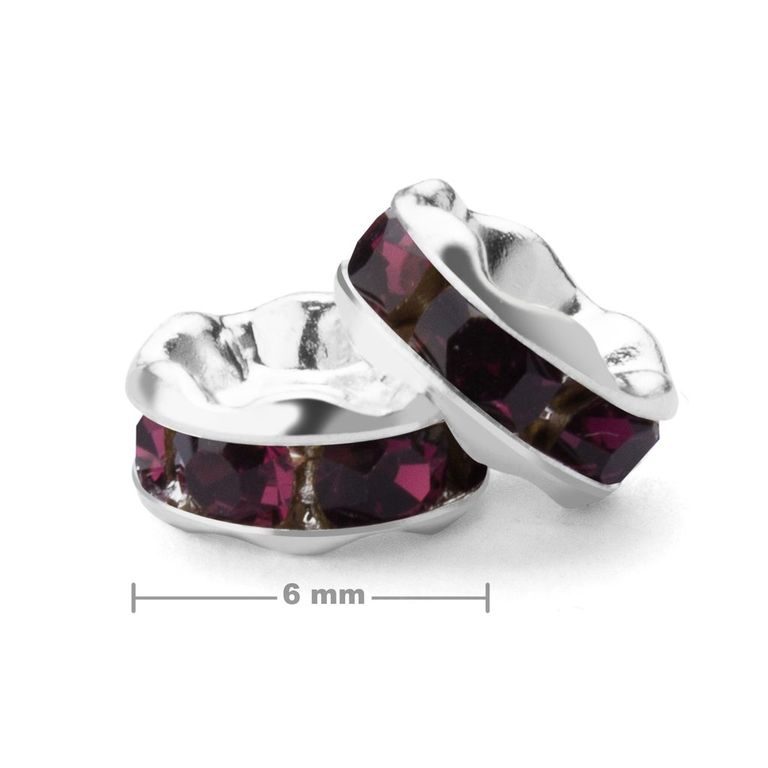 Rondel cu ștrasuri 6mm argintiu Amethyst