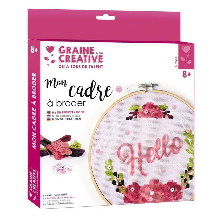 Embroidery kit decoration with a script Hello