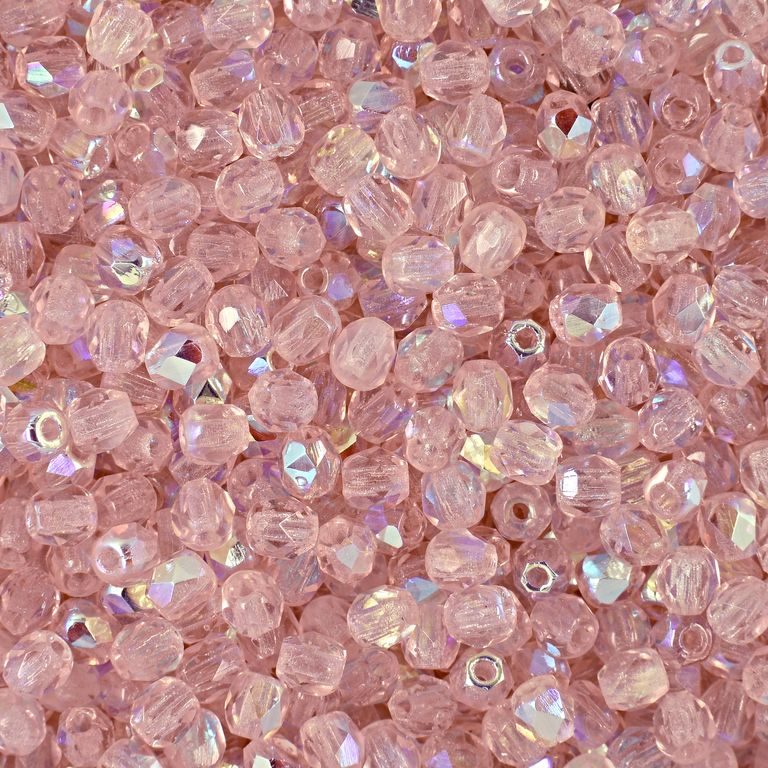 Glass fire polished beads 3mm Rosaline AB