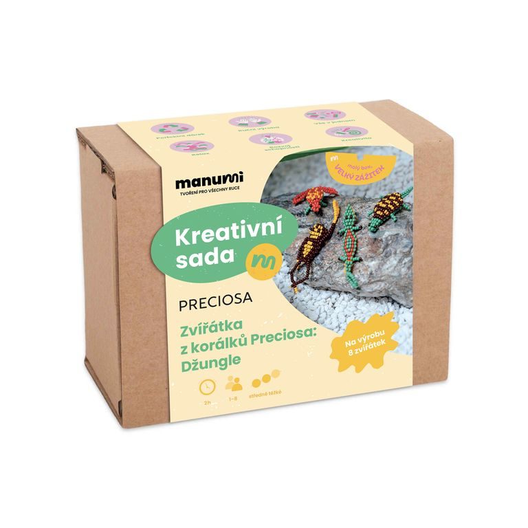 Set creativ Manumi pentru realizarea de animale din mărgele Preciosa cu motive de junglă