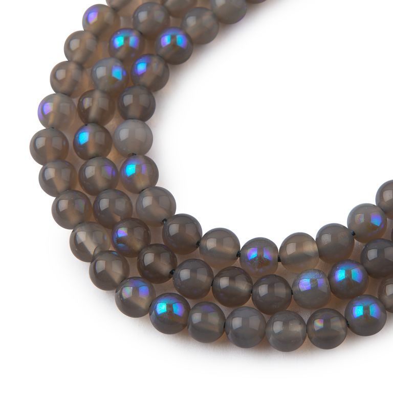 Plated Gray Agate beads 6mm
