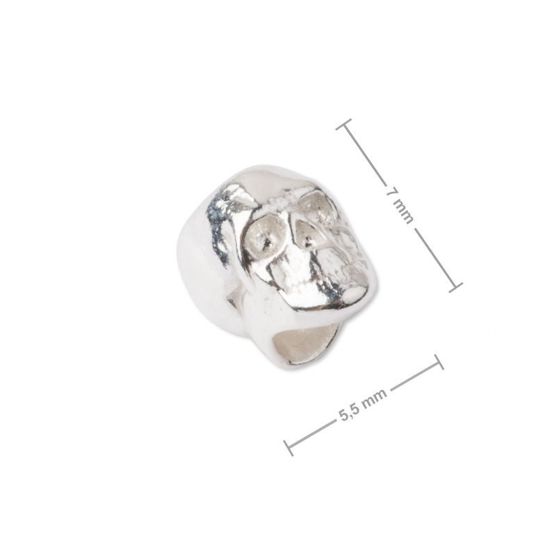 Stříbrný ozdobný distanční mezidíl lebka 5,5cm č.1029