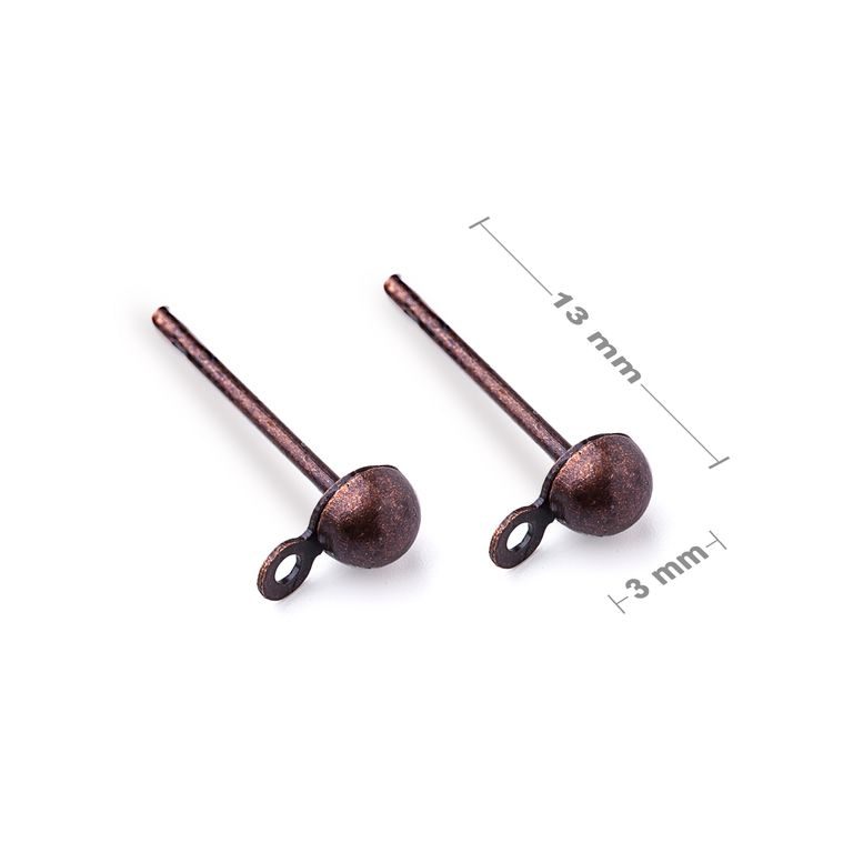 Half ball ear posts 3mm antique copper