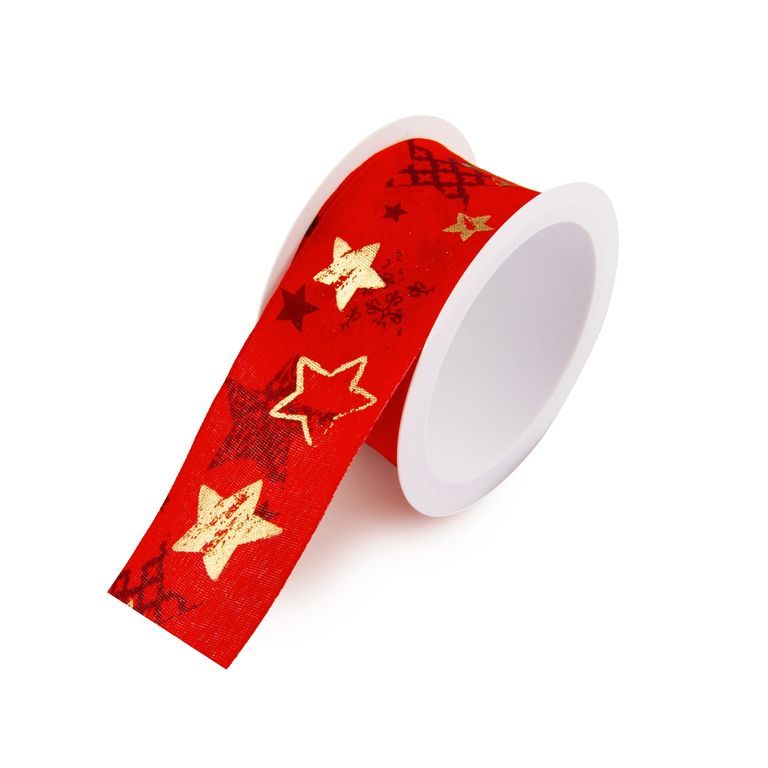 Taffeta gift ribbon red with stars 40mm/2m