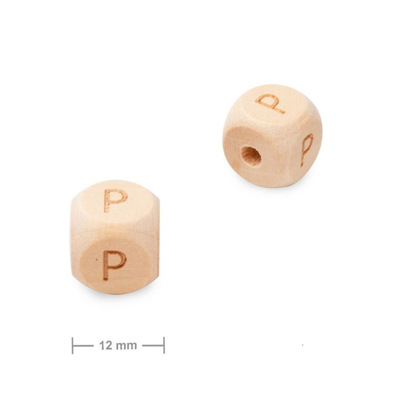 Wooden cube bead 12mm with letter P