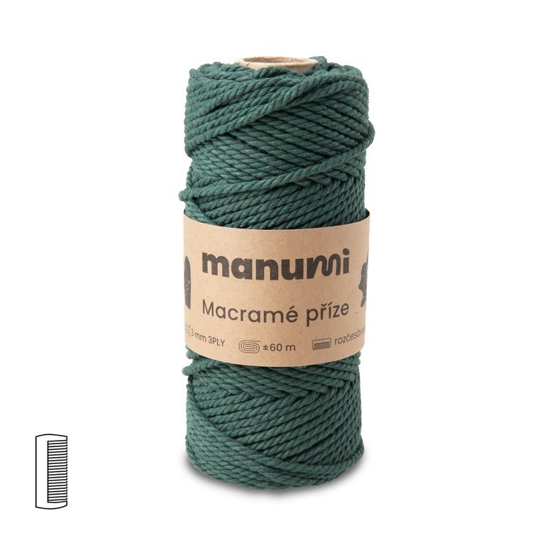 Manumi Macramé příze stáčená 3PLY 3mm tmavě zelená