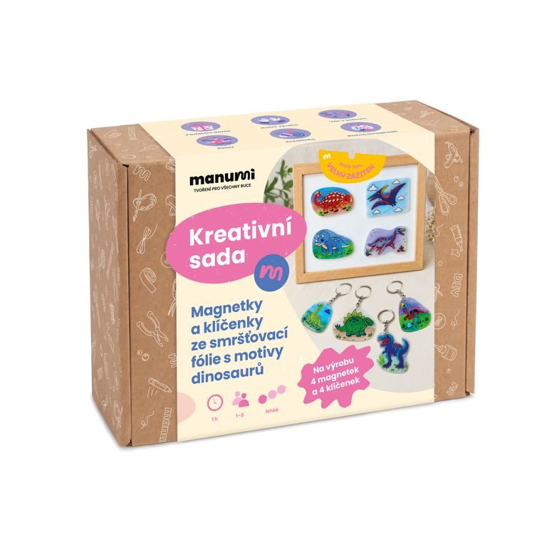 Manumi kreativní sada na výrobu magnetek a klíčenek ze smršťovací fólie s motivy Dinosaurů
