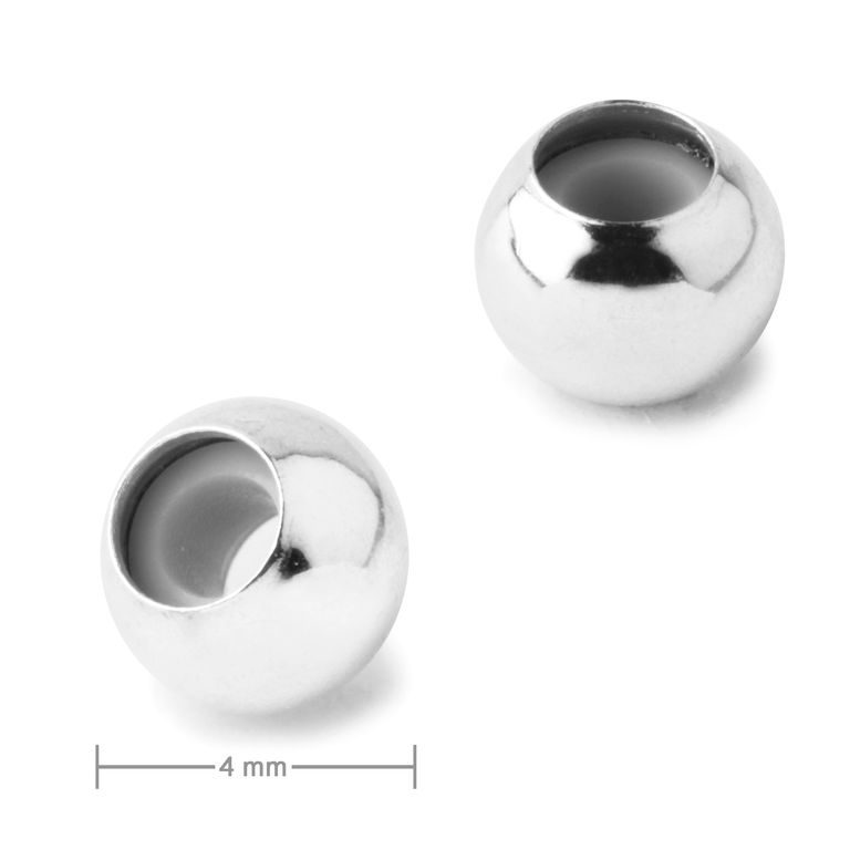 Metal bead with silicone core 4 mm silver