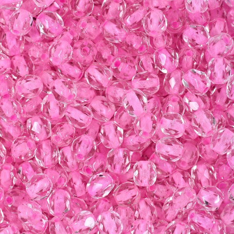 Glass fire polished beads 4mm Crystal Pink Lined