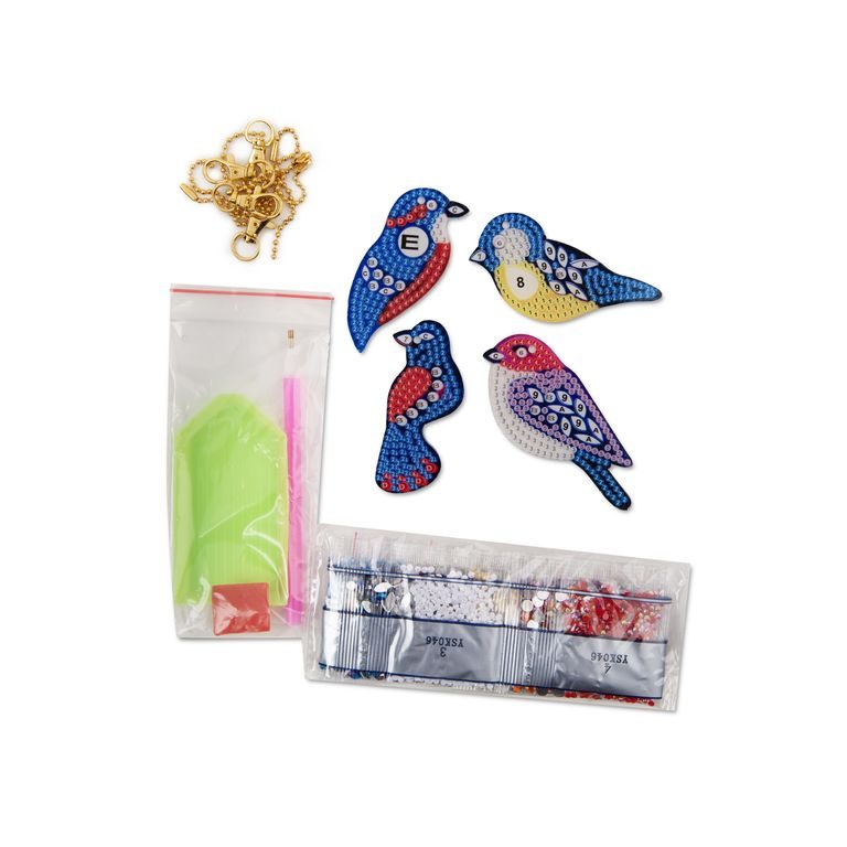 Diamond painting set of keychains with birds 4pcs
