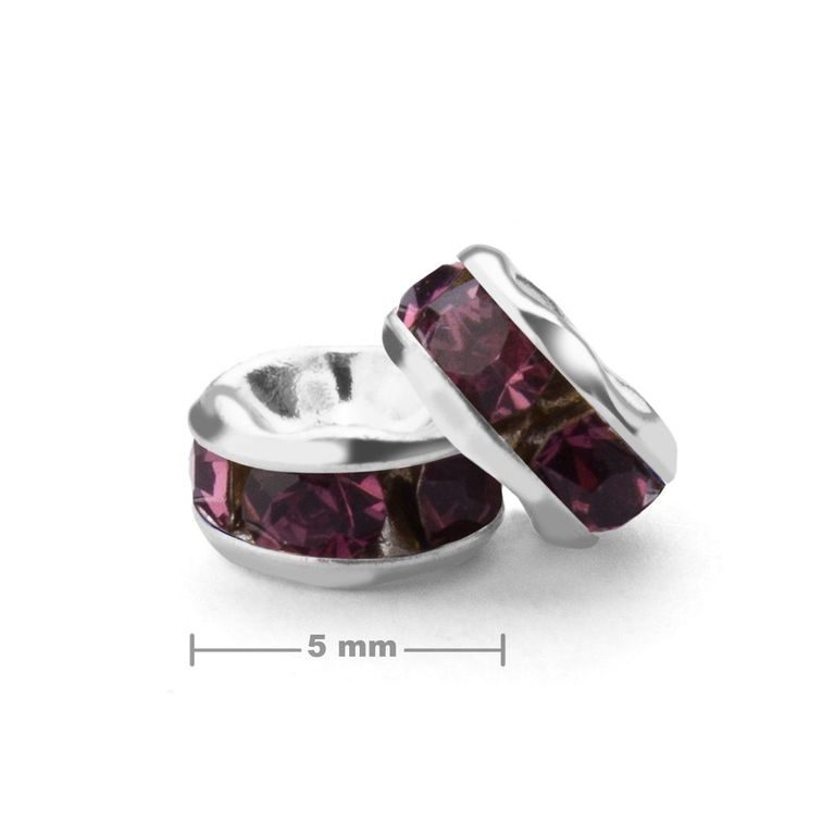 Rondel cu ștrasuri 5mm argintiu Amethyst