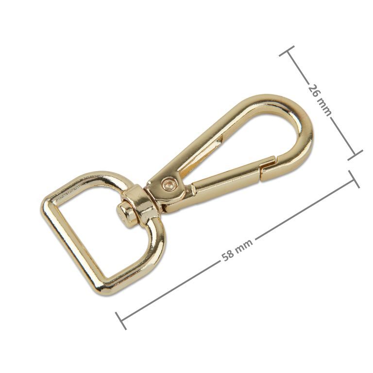 Haberdashery carabiner 26 x 58 mm in gold color