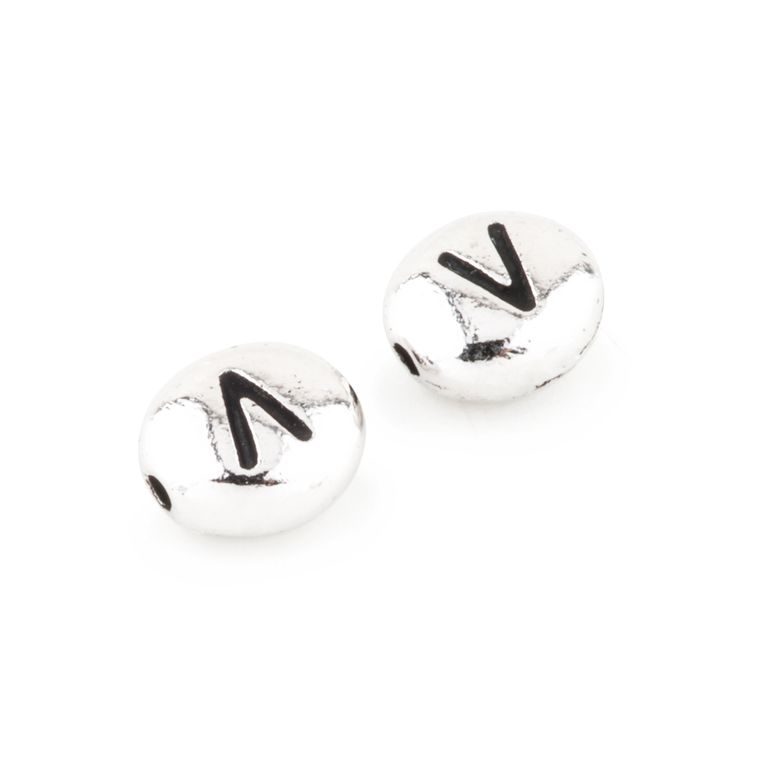 TierraCast bead 7x6mm with letter V rhodium-plated