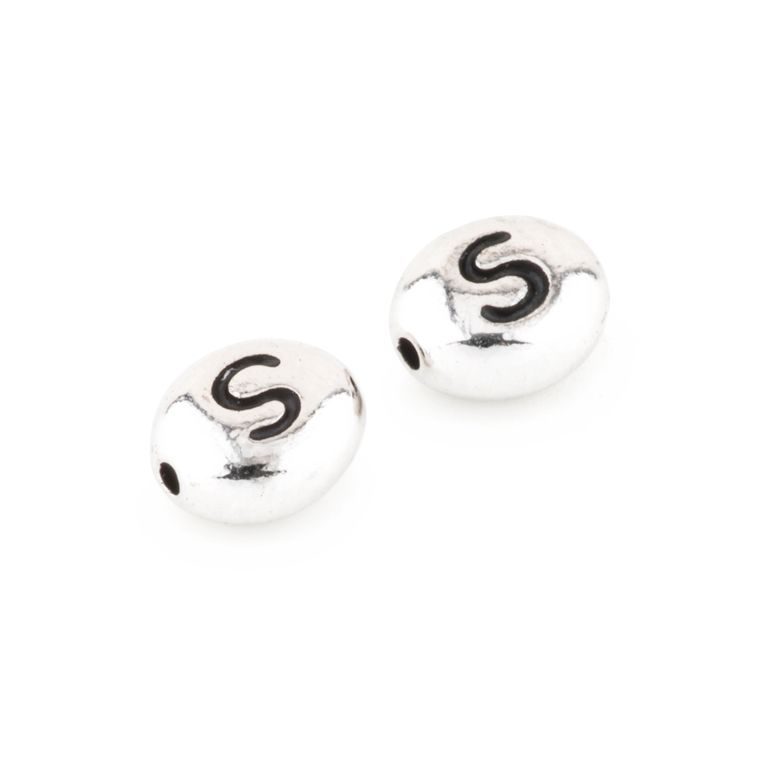 TierraCast bead 7x6mm with letter S rhodium-plated