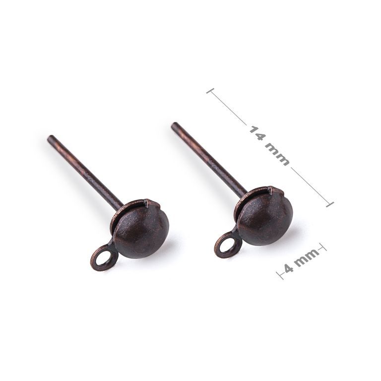 Half ball ear posts 4mm antique copper