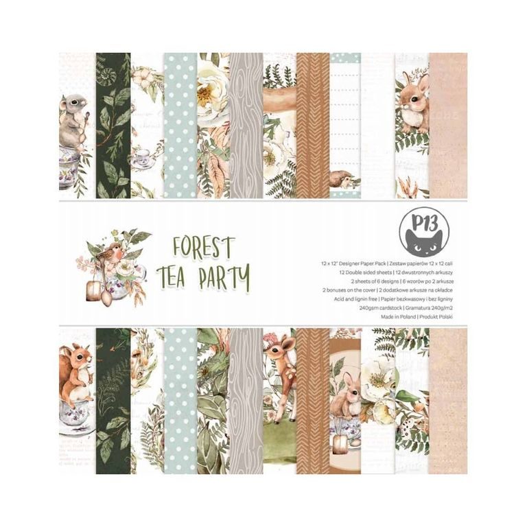 Set de coli față-verso pentru scrapbook 30x30cm 12 coli P13 Forest Tea Party