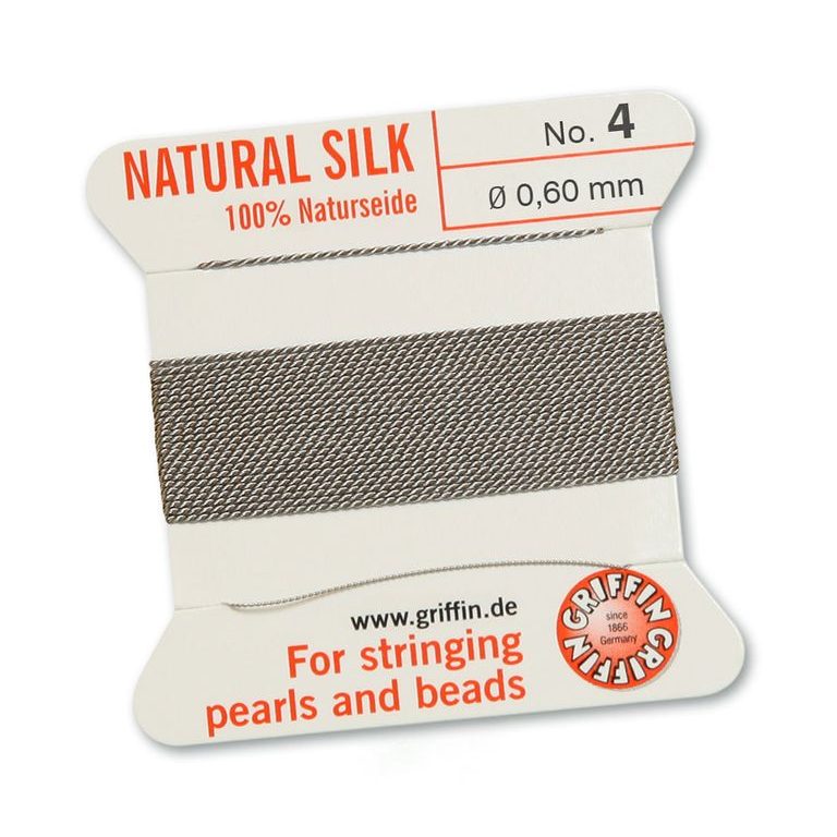 Silk thread with needle 0.6mm/2m grey