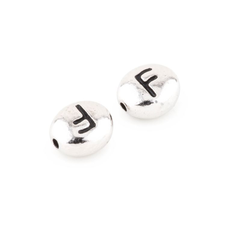 TierraCast bead 7x6mm with letter F rhodium-plated