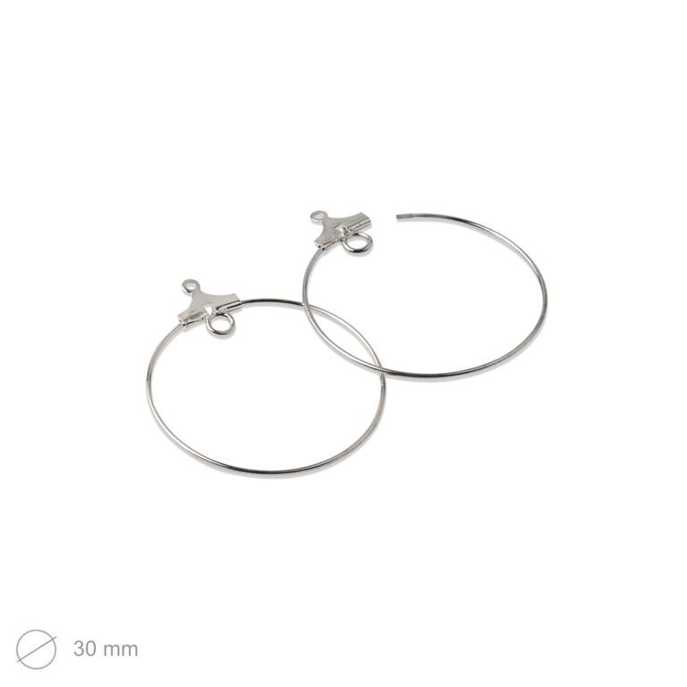 Hoop earwires with loop 30mm in the colour of platinum