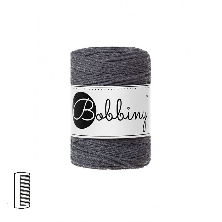 Bobbiny Macramé priadza Baby 3PLY 1,5mm Charcoal