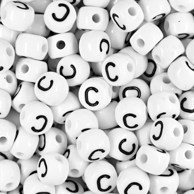 White plastic bead 7x5 mm with letter C