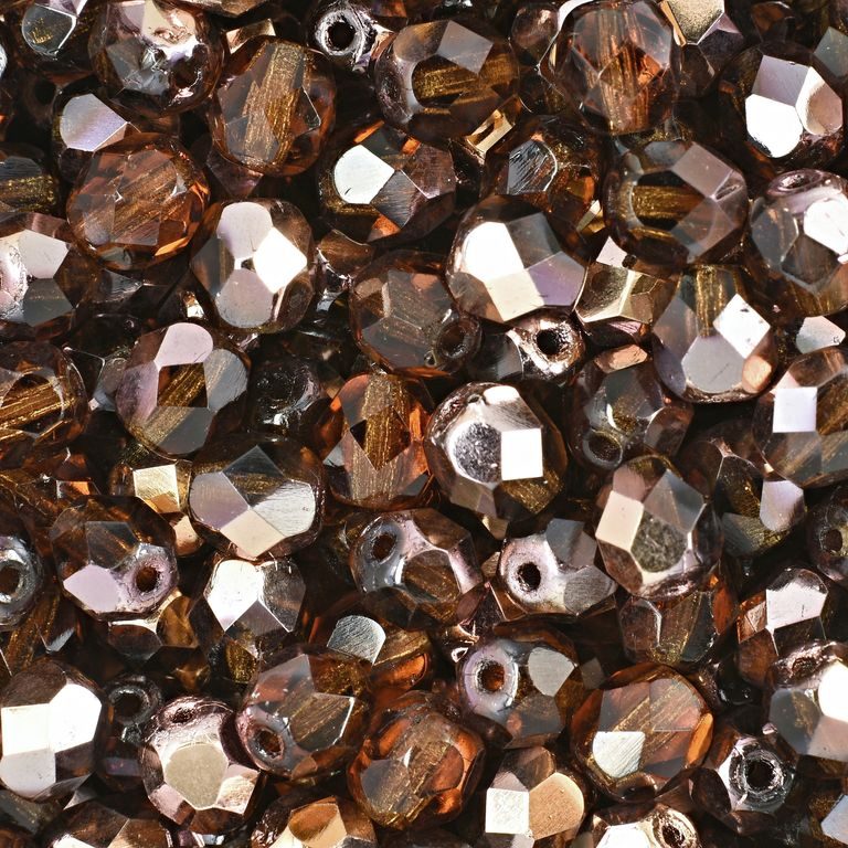 Glass fire polished beads 6mm Copper Smoky Topaz