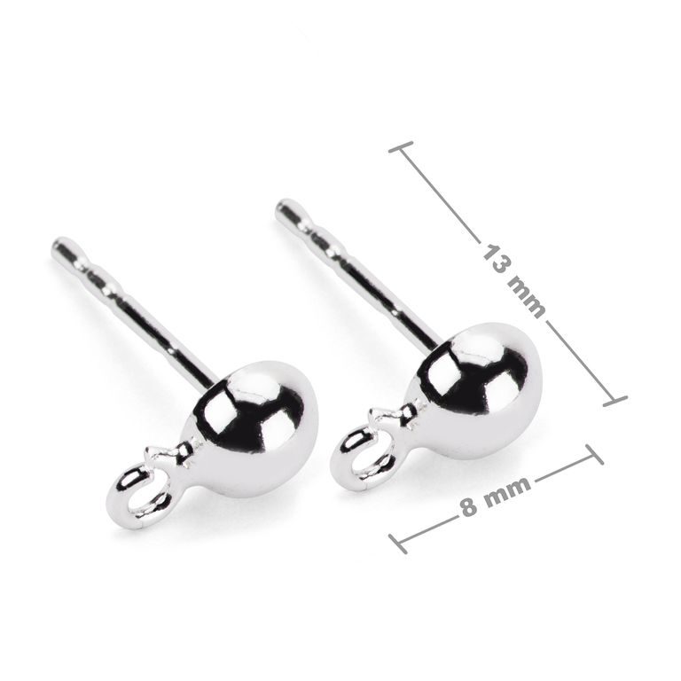 Sterling silver 925 half ball ear post 5mm with transverse eyelet No.247