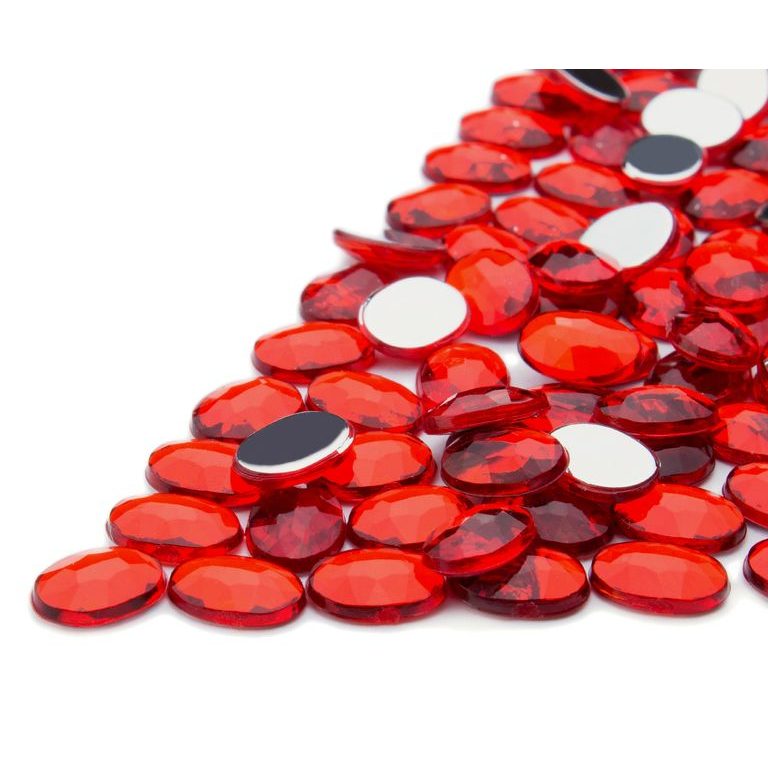 Acrylic glue-on stones oval 6x8mm red