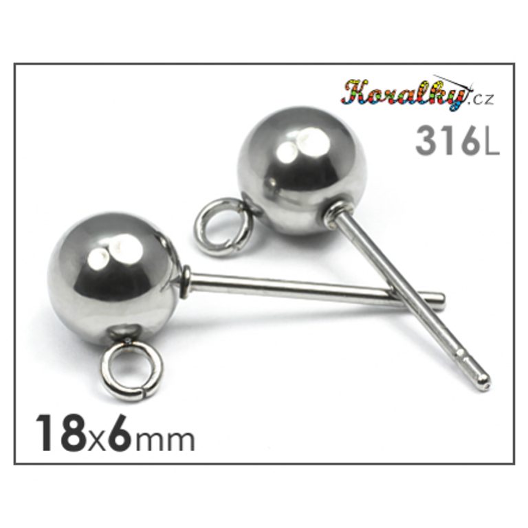 Earstud ball with loop 316L 18x6 mm
