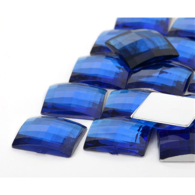 Acrylic glue-on stones square 15mm blue