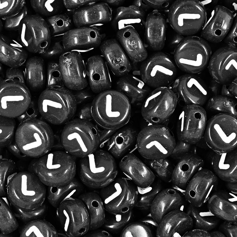 Black plastic bead 7x4 mm with letter L