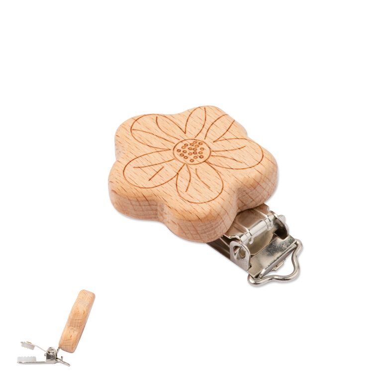 Wooden dummy clip 38x38x10mm flower with metal buckle