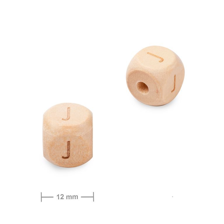 Mărgele din lemn cub 12mm cu litera J