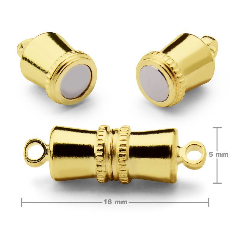 Magnetic clasp cylinder with loops 16x5mm in the colour of gold