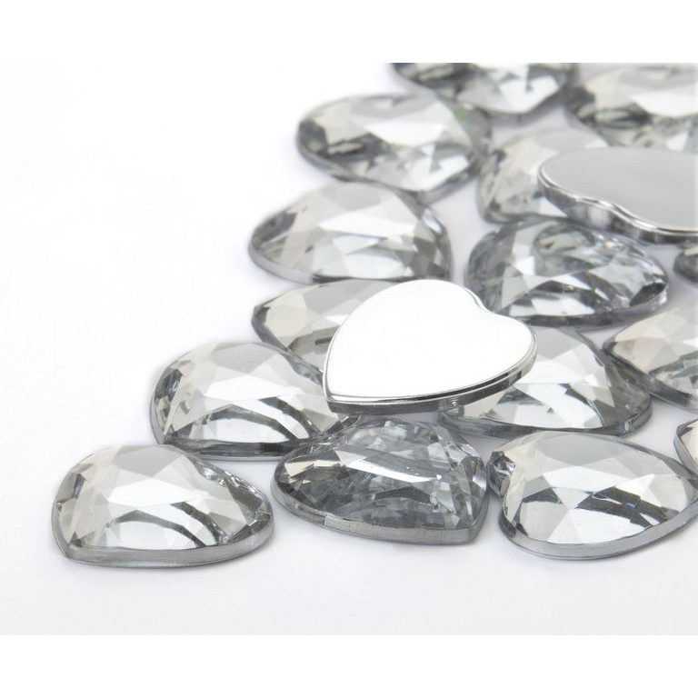 Acrylic glue-on stones heart 14mm crystal