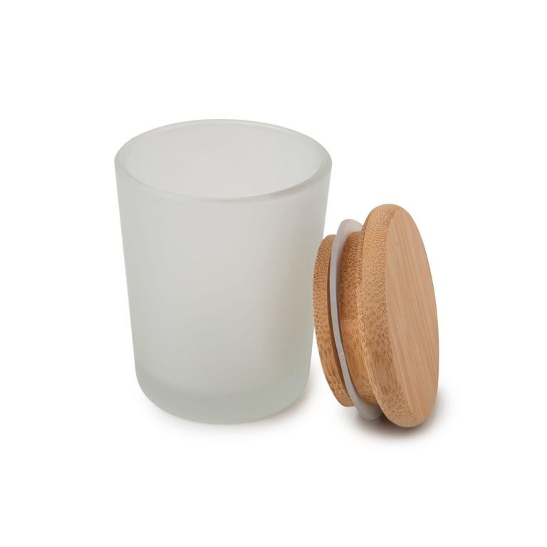 Glass candle container with a bamboo lid matt145ml