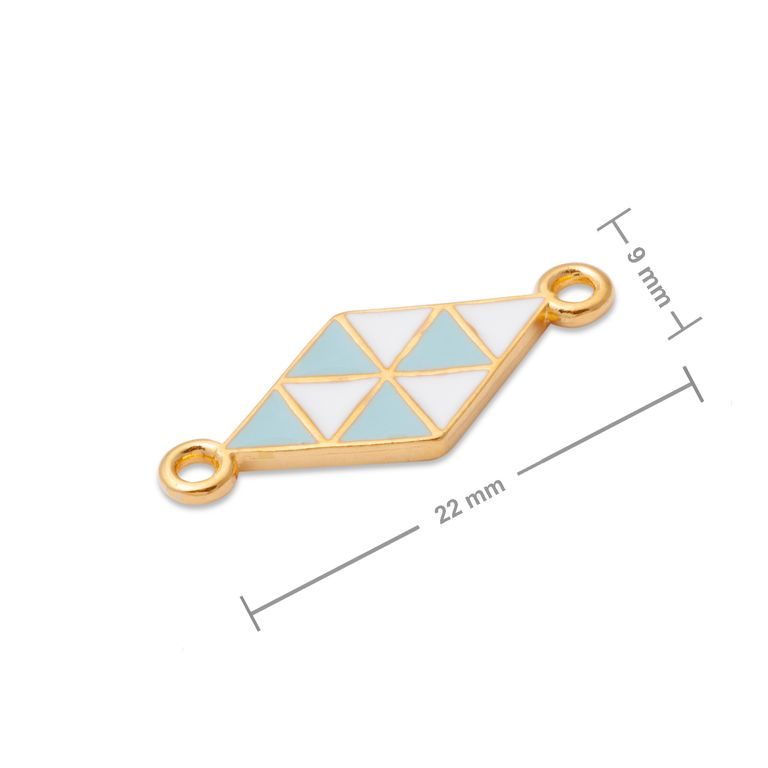 Manumi connector rhombus with blue and white geometric pattern 22x9mm gold-plated