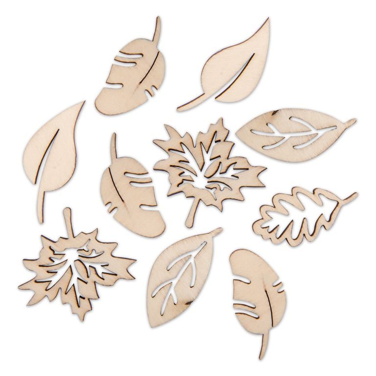 Mixed wooden cutouts in the shape of leaves 10 pcs