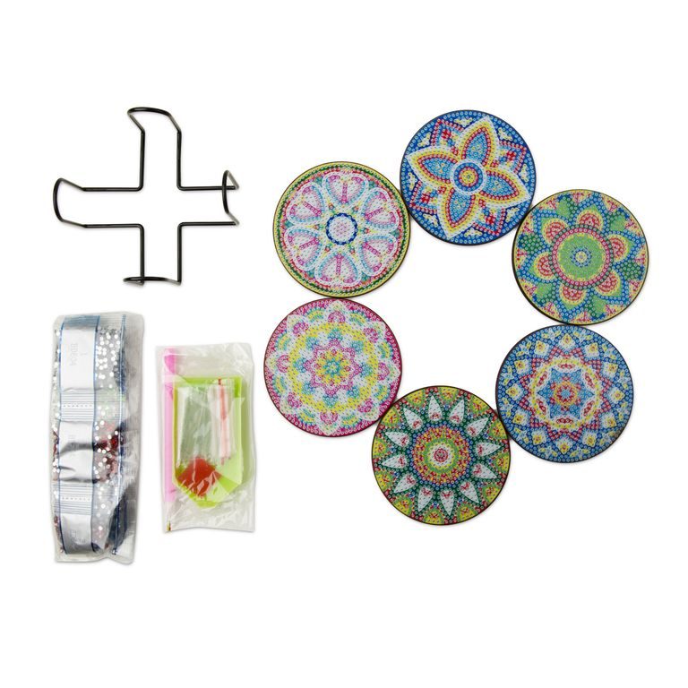 Diamond painting set metal holder with 6 coasters