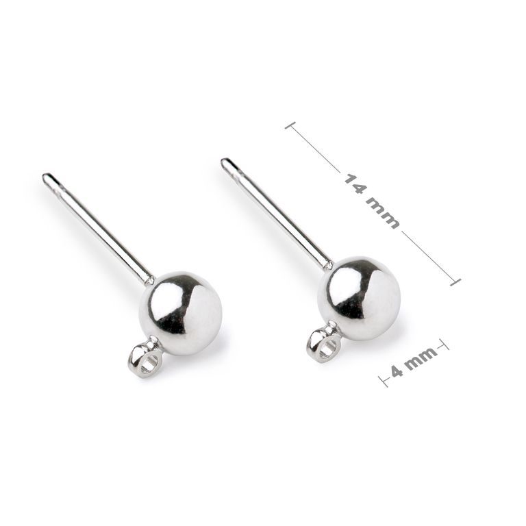 Ear posts with a ball 4mm in the colour of silver