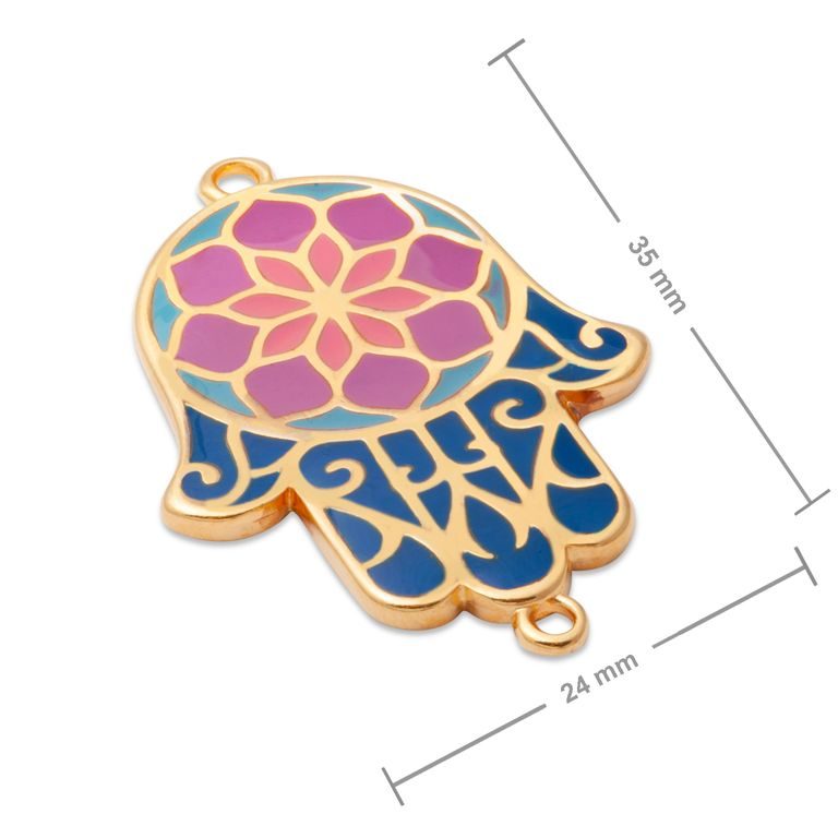 Manumi spojovací díl barevná hamsa 35x24mm pozlacený