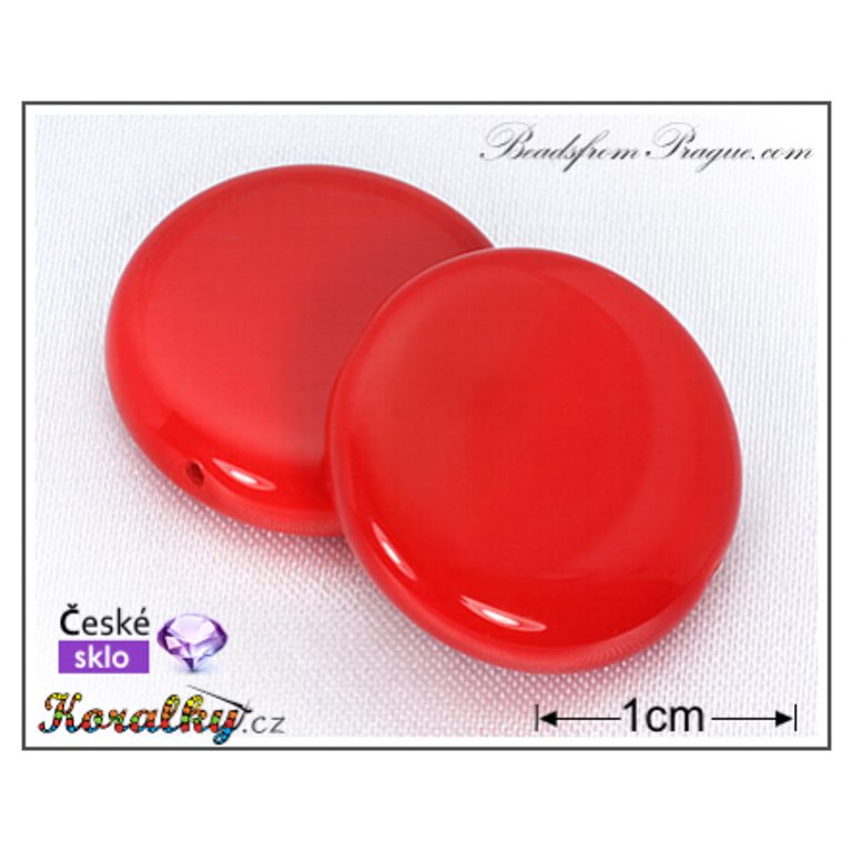 Czech glass pressed bead flat 20mm red No.45